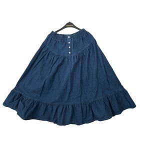 Vintage 1980s Sasson Denim Jean Skirt Size 10 Womens Blue Button Ruffle Western